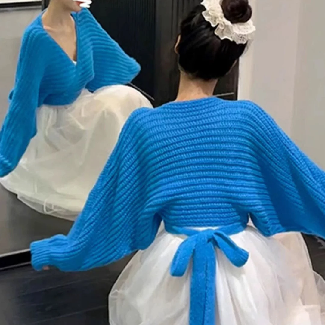 设计欧货2025新款绑带v领毛衣女秋冬外穿韩系慵懒风针织开衫外套