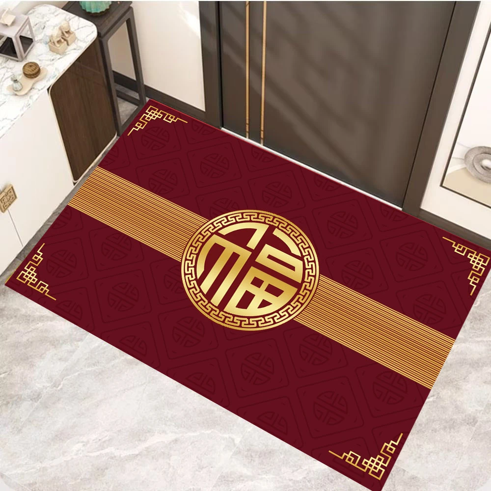 166家用红色喜庆新年入户门垫中式防滑吸水裁剪耐脏卫生间浴室