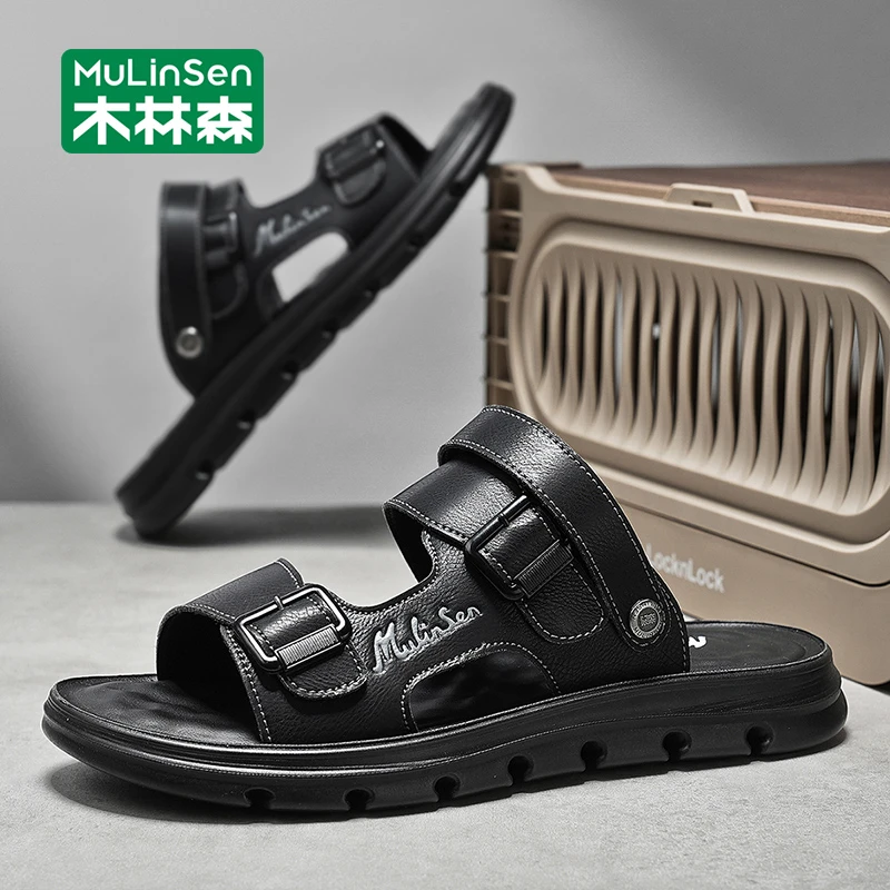 木林森运动凉鞋男2025夏季新款百搭沙滩鞋男厚底防滑露趾凉拖鞋子