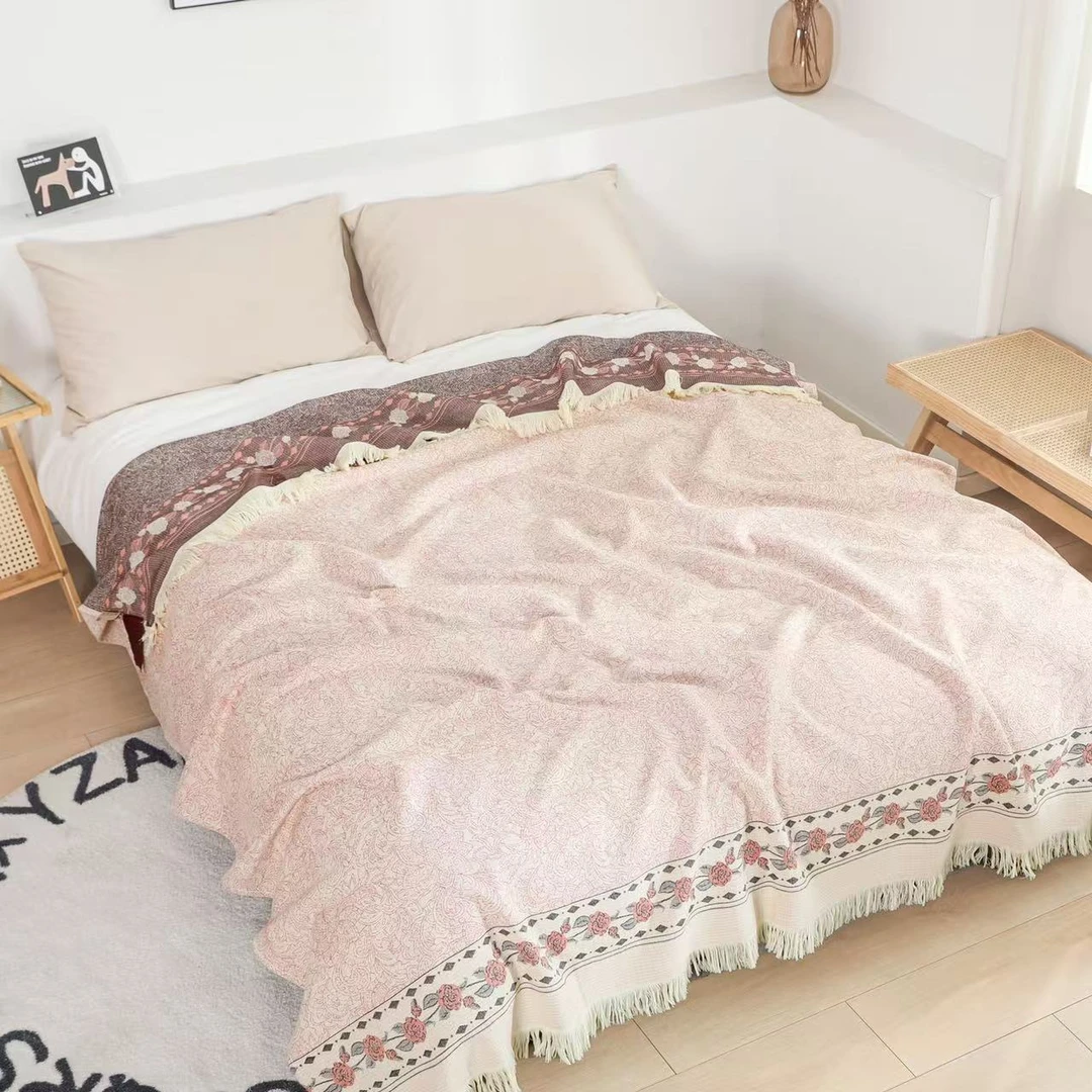 汉麻床盖【玫瑰剪影】2X2.3米 纱布高端汉麻 双人四季床盖