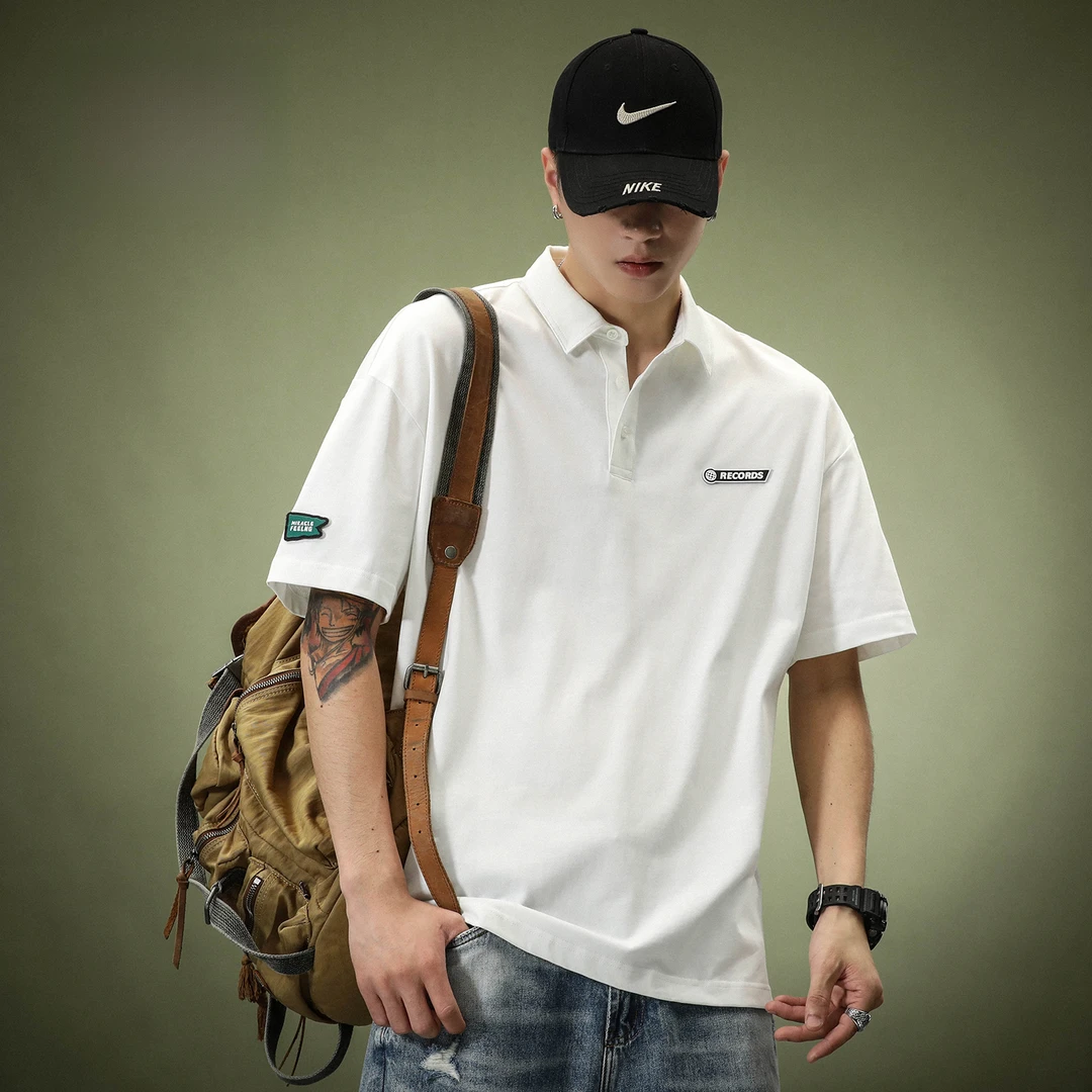 重磅白色230g纯棉短袖POLO衫男夏季宽松青年保罗美式设计感T恤潮