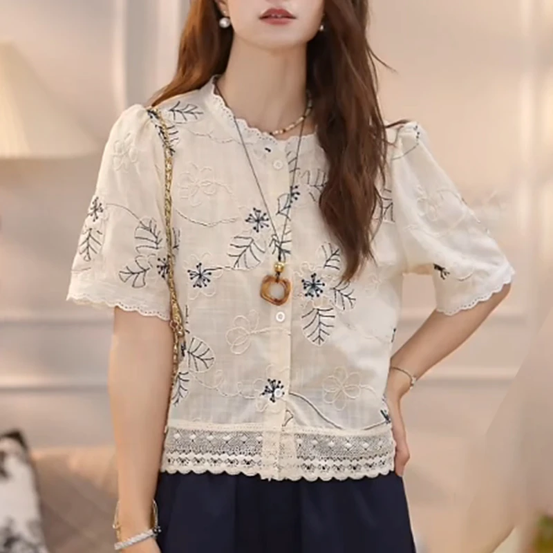 法式爆款小众高级感短袖衬衫2026夏新款女款洋气白色高级感上衣女