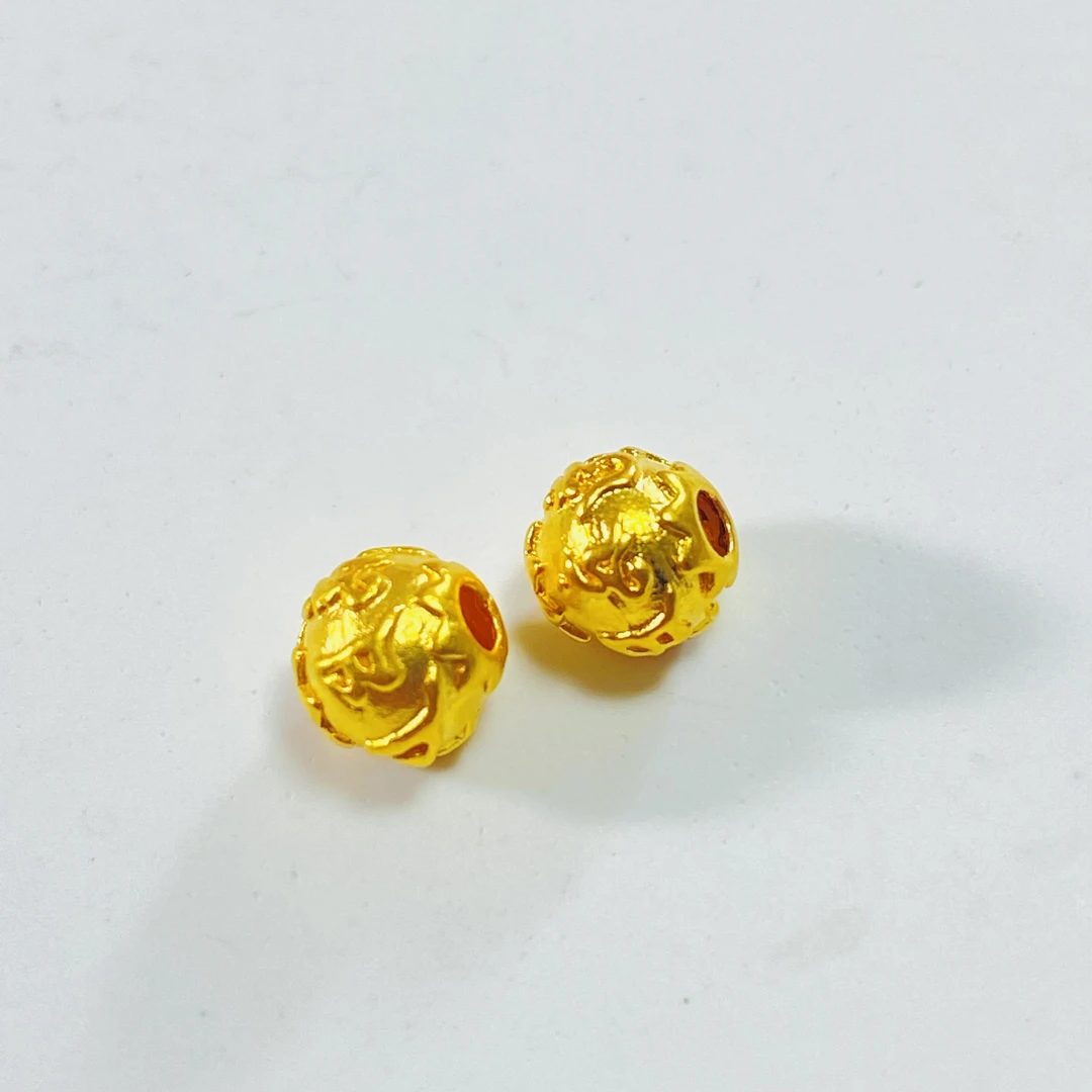 足金999 黄金六字真言珠一对 L 约卡6mm
