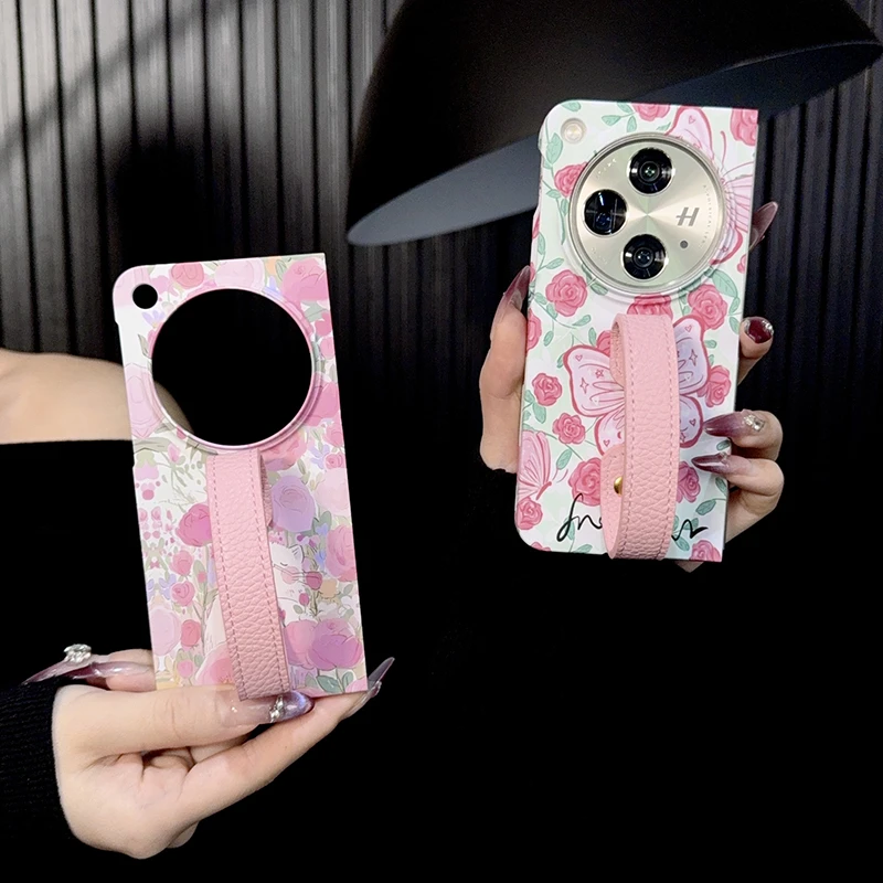 适用oppofindn3手机壳新款findn3套oppo卡通猫咪ins花朵diy腕带女