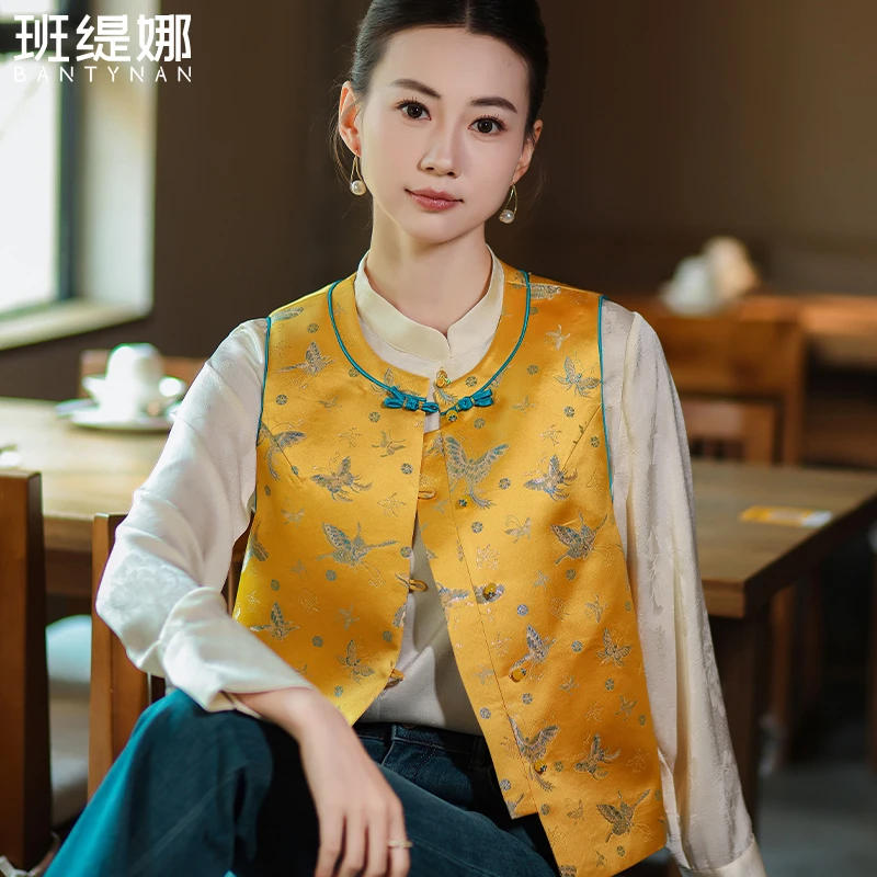 日常复古马甲唐装新中式提花刺绣国风马夹背心民族风中国风印花