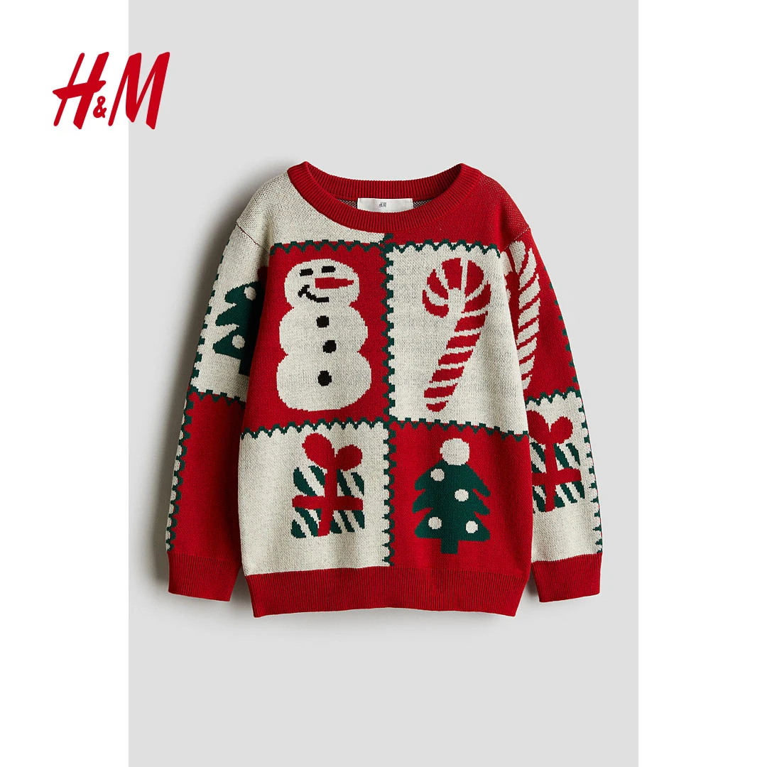 【达】HM童装男童毛衣2024秋冬新款提花舒适罗纹针织套衫1248006