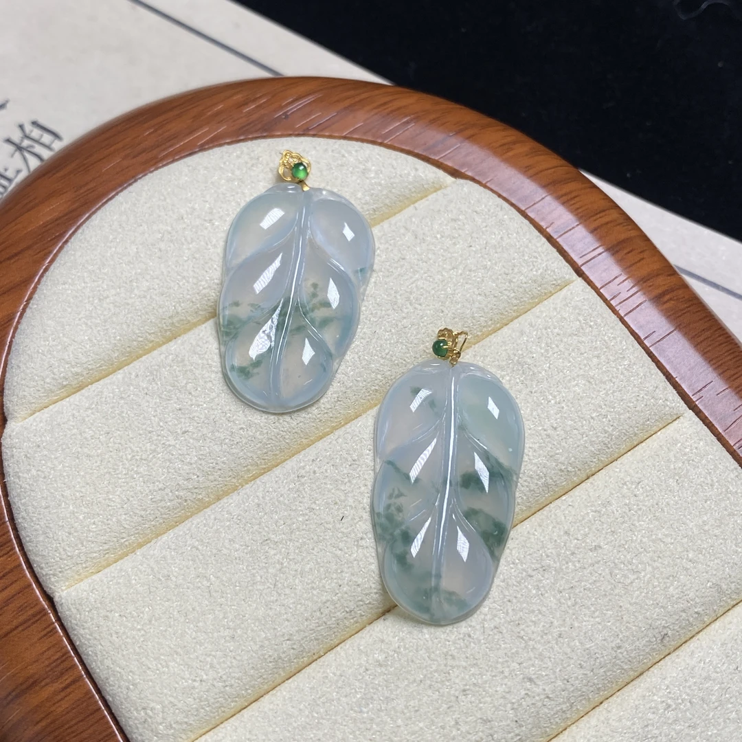 思懿手镯之家18K金翡翠叶子约30*18*3mm-JLF-JLF1017E3多样性发一