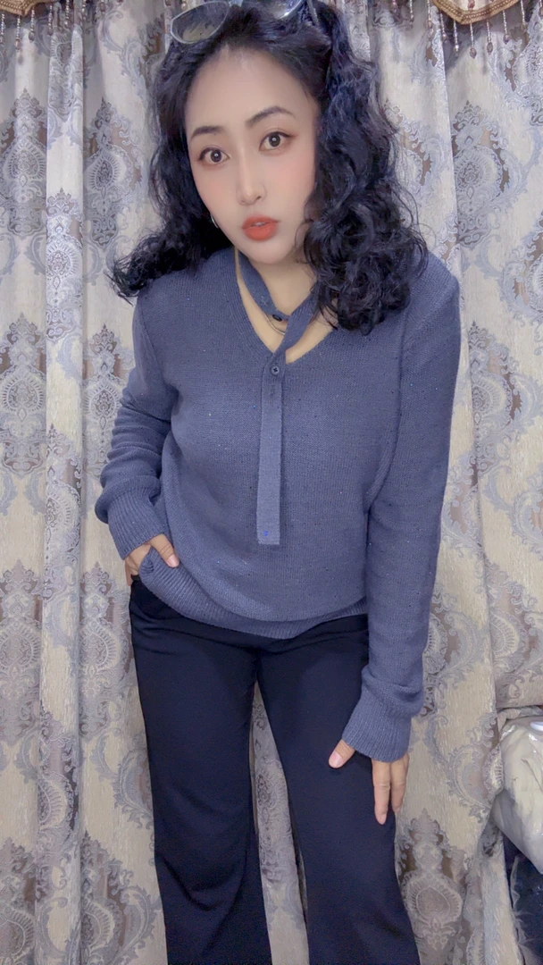 女毛针织衫打底衫常规款套头套头款纯色开衫V领长袖