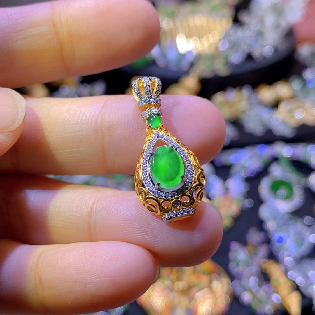 翡翠银S925镶嵌项圈天然翡翠