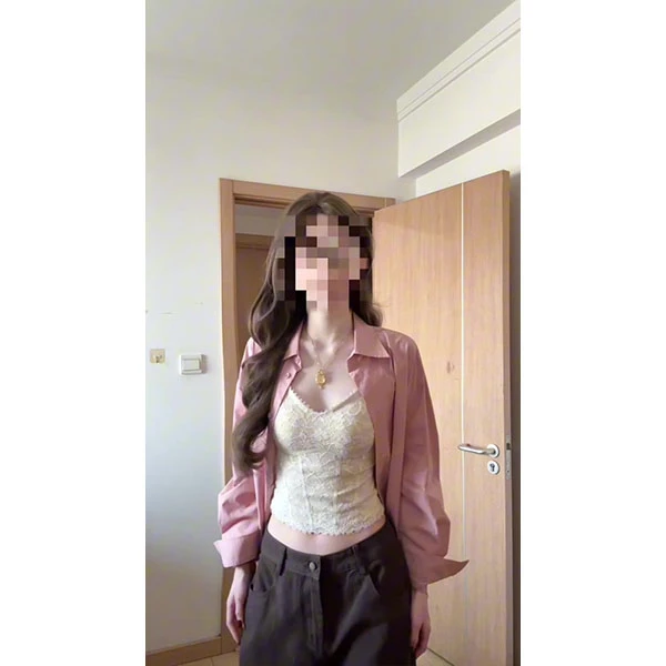 韩系粉红色长袖衬衫女早秋季2025新款设计感衬衣上衣背心裤子套装