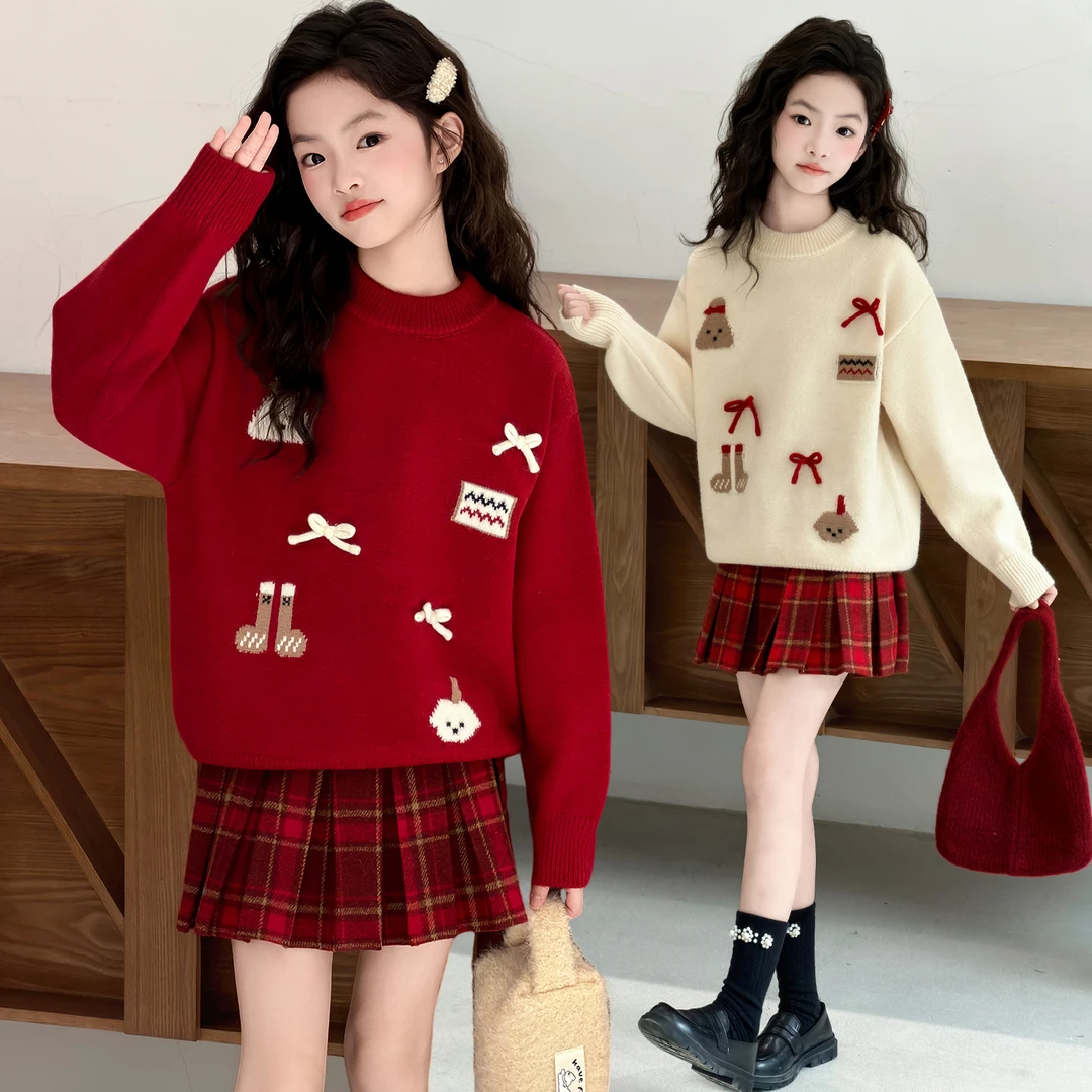 女童过年红色毛衣2026新款拜年服童装加厚针织衫儿童新年衣服冬装