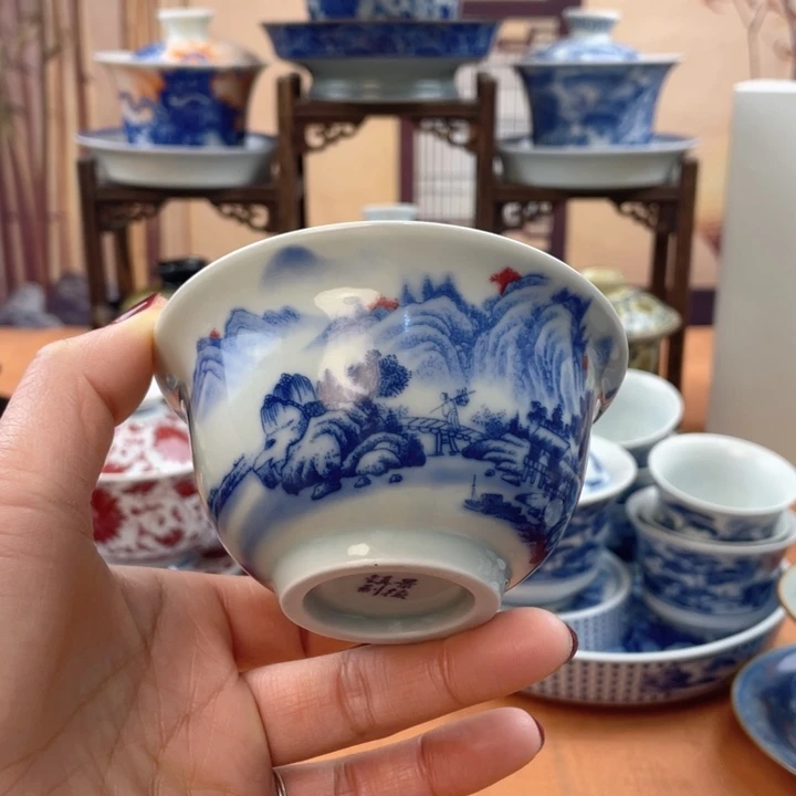 陶摆件富春山居图压手杯