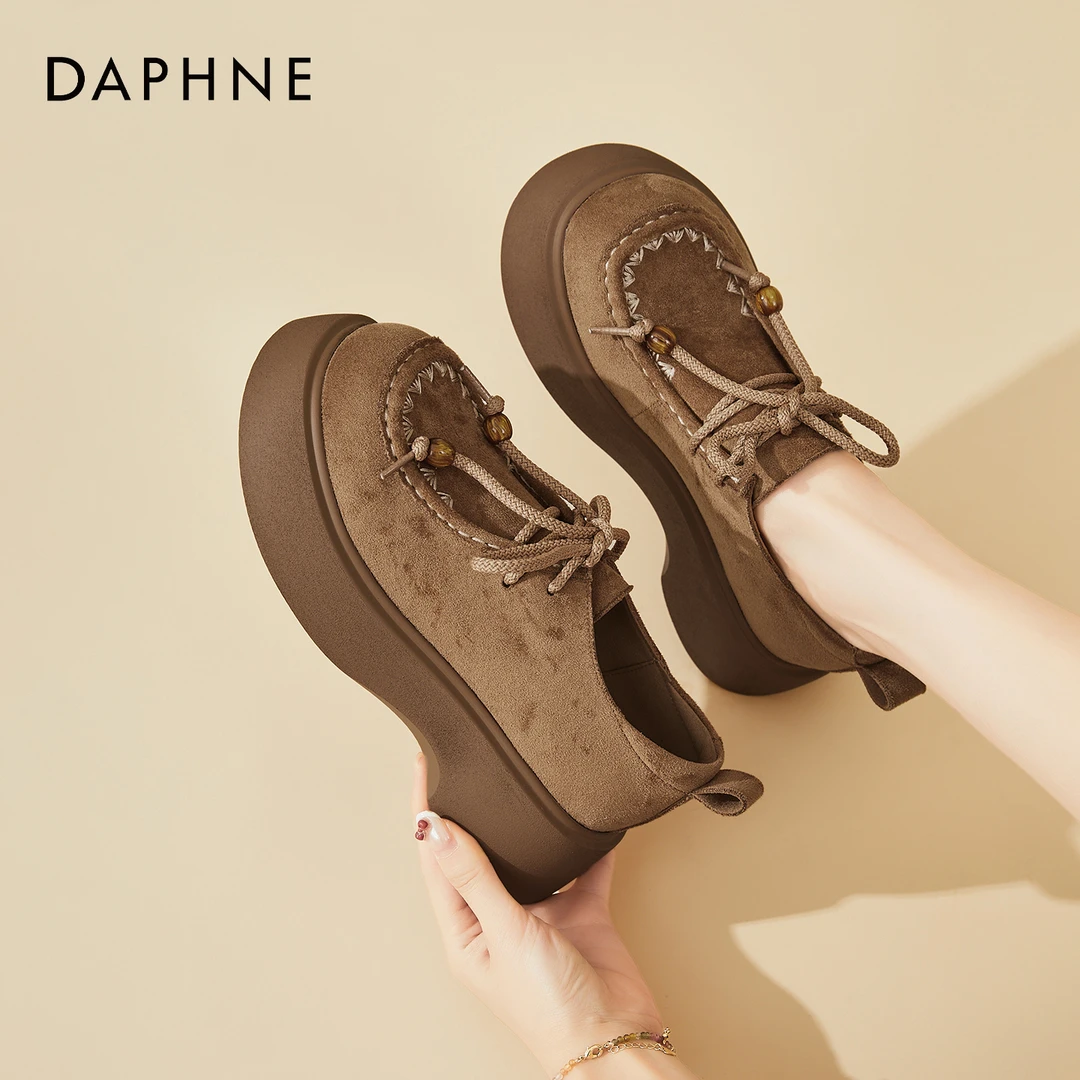 达芙妮厚底乐福鞋女秋季2025新款时尚复古百搭松糕增高单鞋勃肯鞋