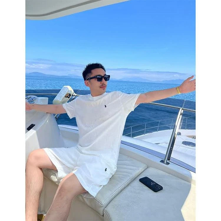 老钱风刺绣套装T恤+裤子休闲夏装男士两件套时尚2025夏季潮流
