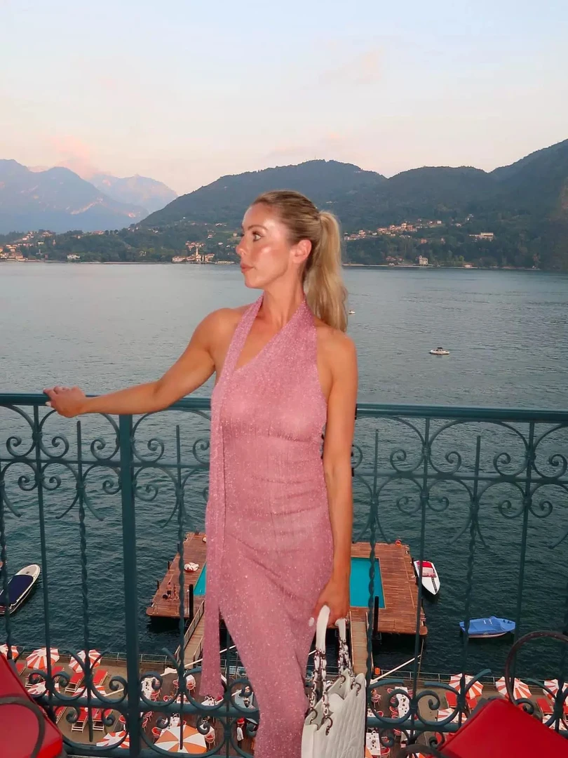 no退no换 aya muse 纯欲粉色透视与不透视版针织长裙挂脖连衣裙