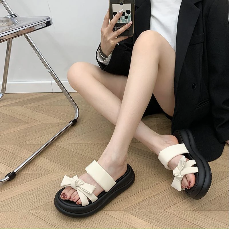 厚底拖鞋女夏外穿绝美蝴蝶结2025新款仙女风时尚沙滩配裙子凉拖鞋