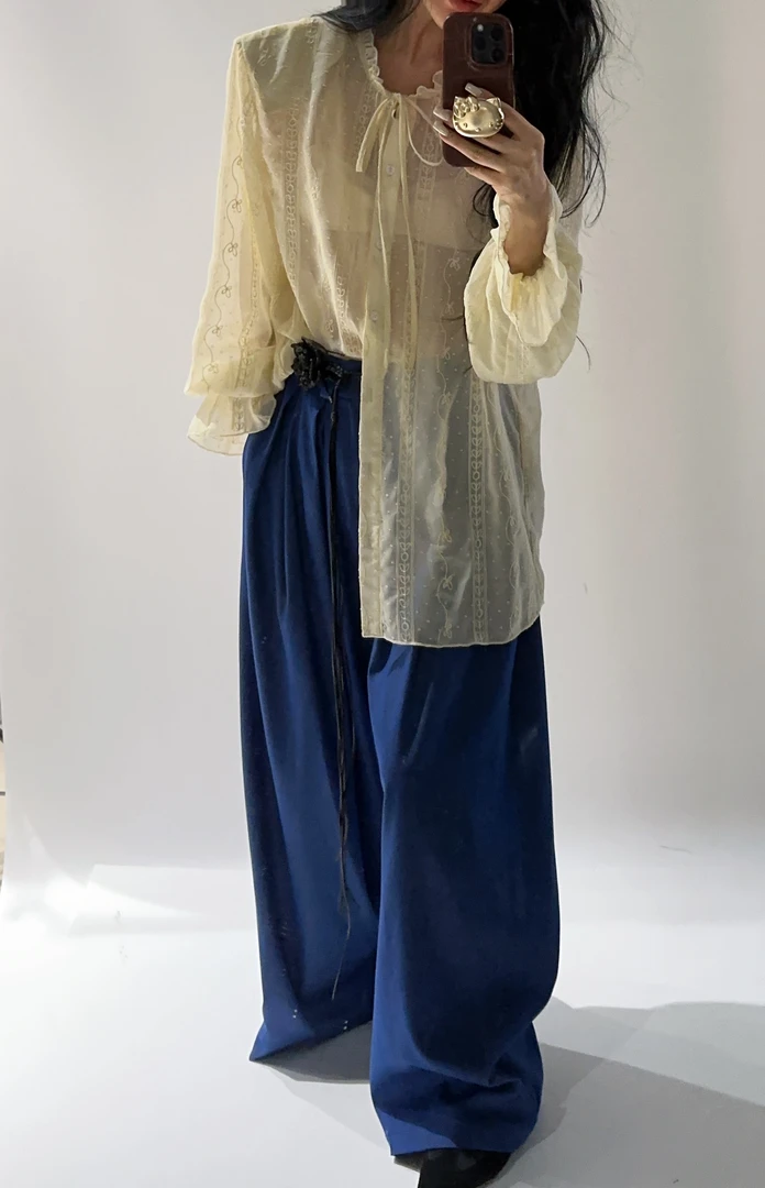 VIVISPLENDID20258#（定制款NO退NO换）MIU系蓝色清凉阔腿拖地裤