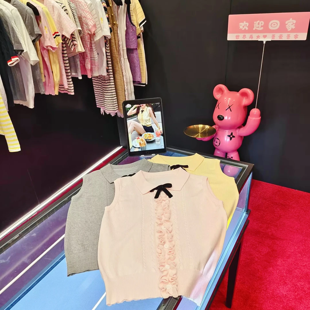 4811 木耳花边无袖针织马甲背心女夏新款百搭