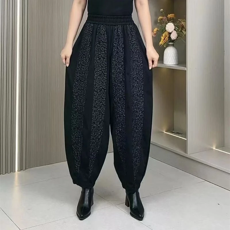 复古提花拼接灯笼裤女2025冬季新品宽松哈伦裤大码老爹裤西瓜裤