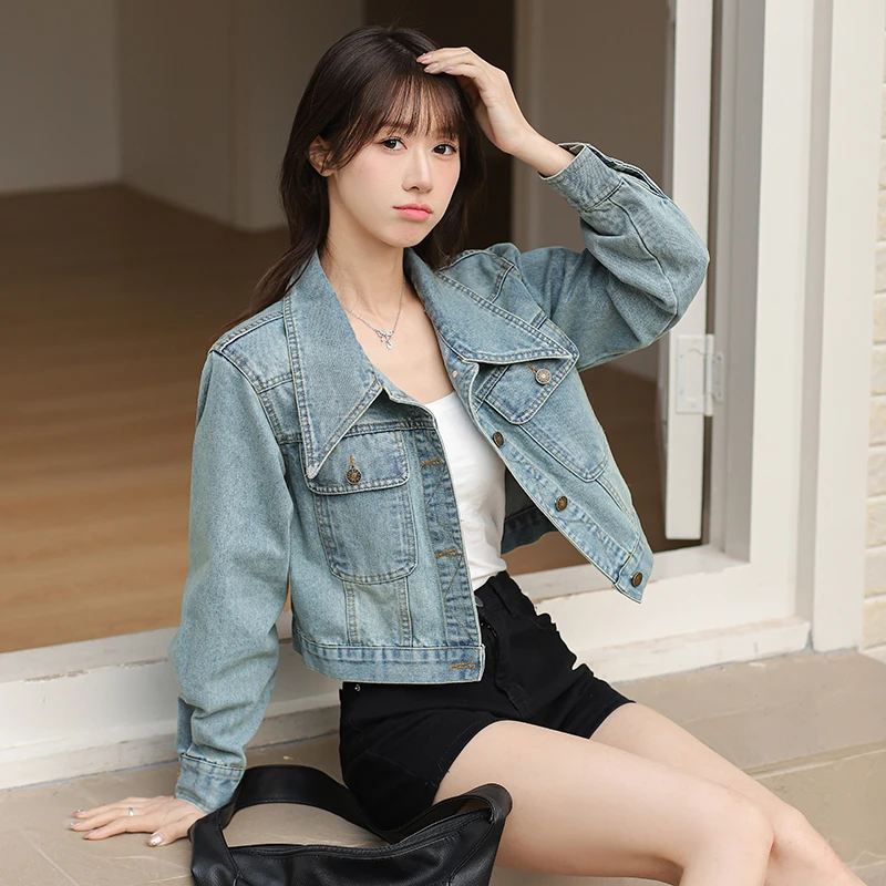 复古港风水洗牛仔外套女短款上衣2025早春新款小个子百搭时尚夹克