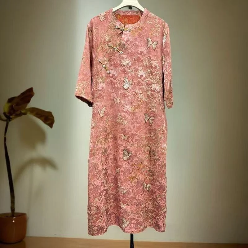 2025夏季新款双面提花优雅高贵气质中国风连衣裙