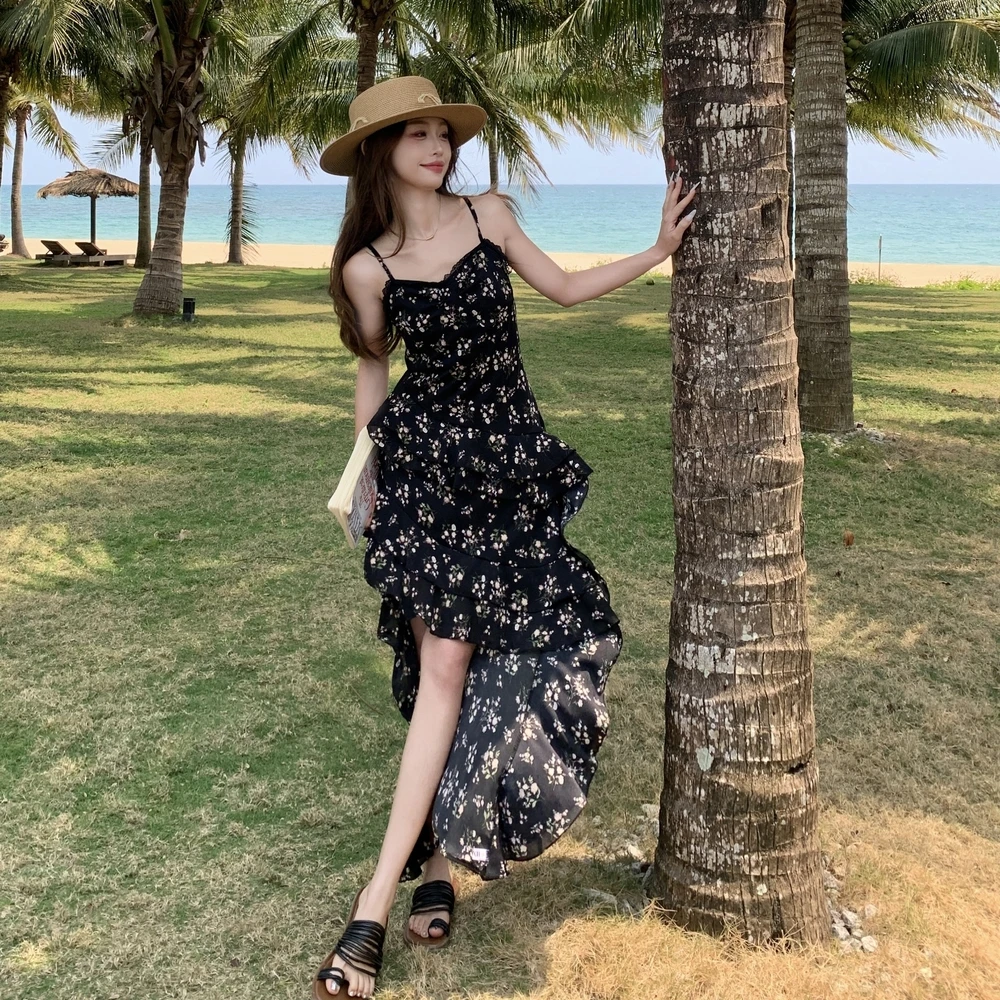 碎花复古气质性感法式纯欲风夏季长裙连衣裙小众吊带