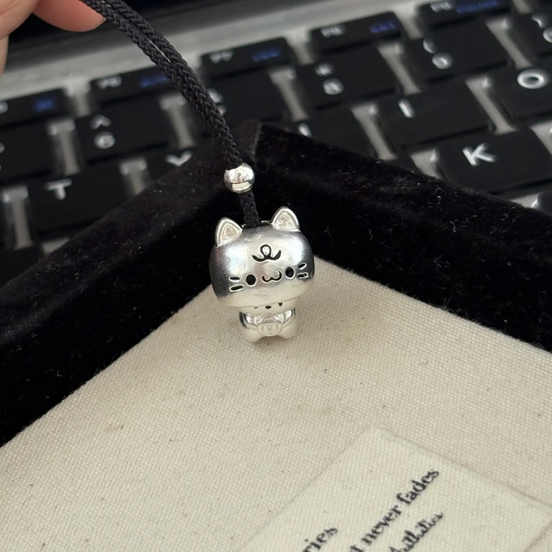 吊坠足银 足银999躲猫猫铃铛吊坠项链可爱招财猫咪少女心礼物
