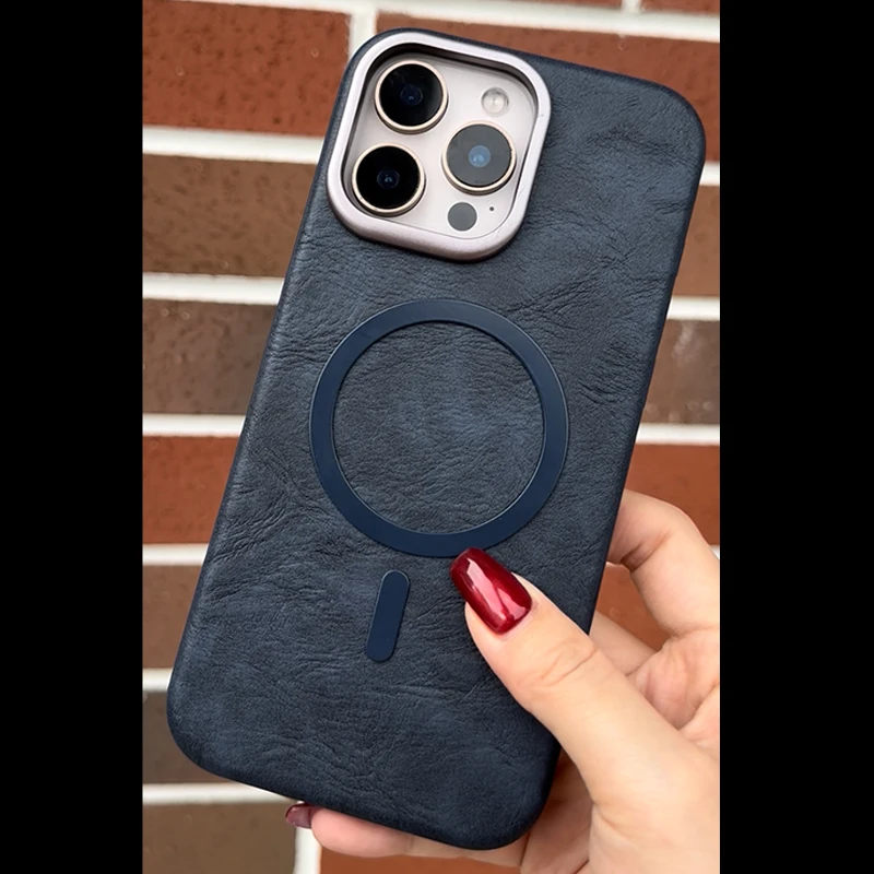 【JIGUANG/新品-皮革磁吸款】真皮质感壳适用苹果16/15/14/13ProMax