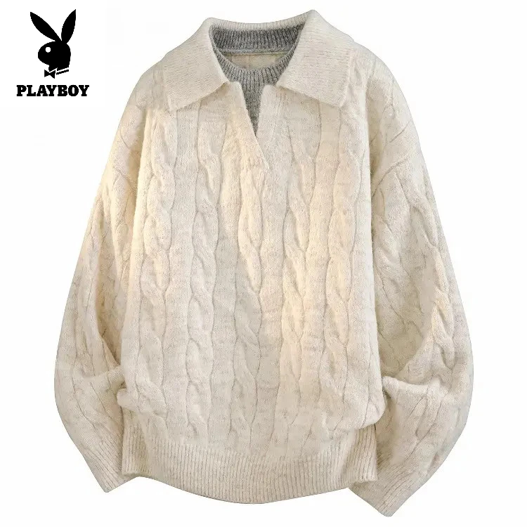花花公子绒毛衣男士秋冬季新款加厚保暖针织衫休闲宽松百搭上衣服