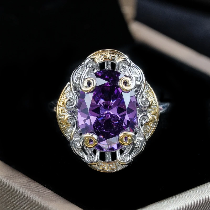 铜合金合成锆石戒指 铜合金 合成立方氧化锆 紫色戒指7154-3