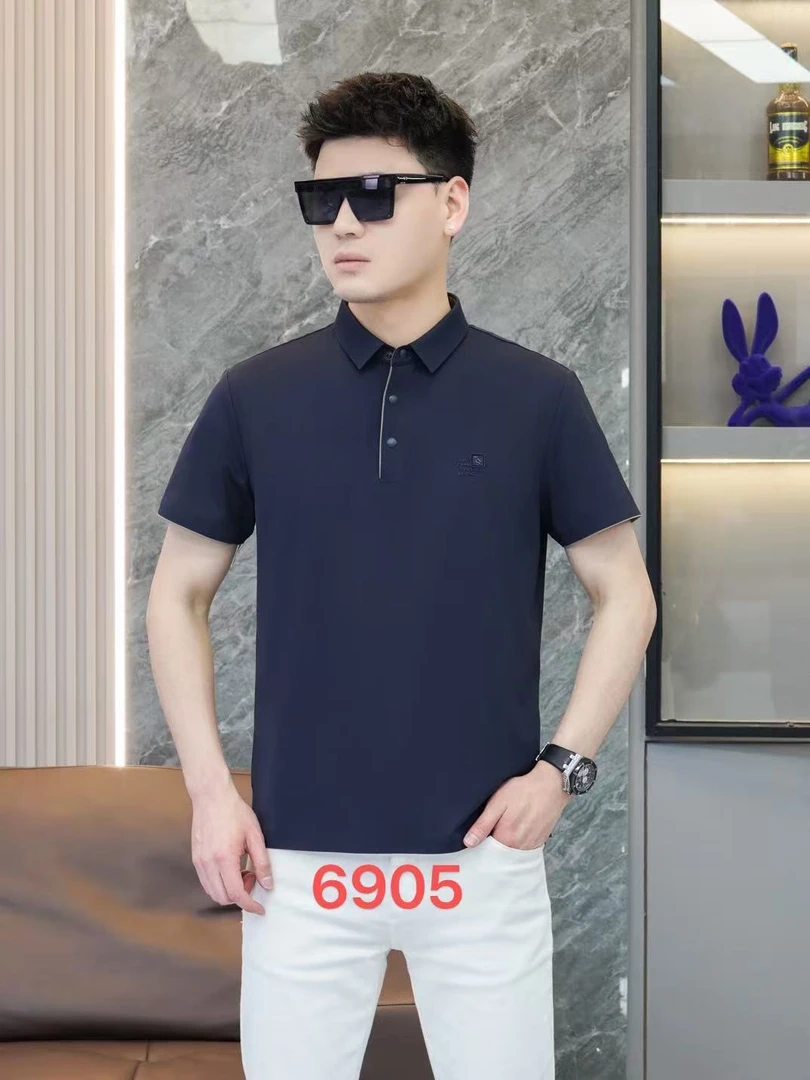 免烫常规款薄款刺绣短袖洋气纯色t恤透气慵懒风夏季上衣男装