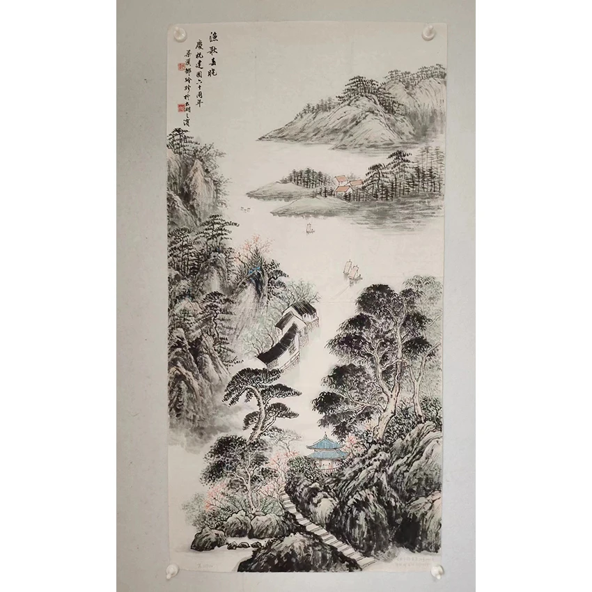 2556  纯手绘老字画《渔歌春晓》中堂  尺寸 137×68