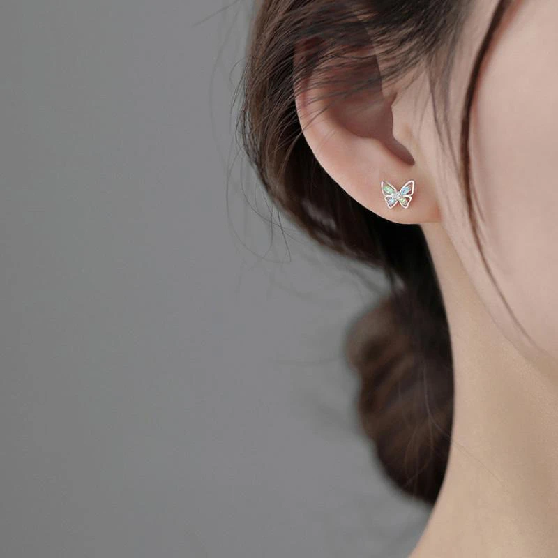 铜合金耳饰 彩色锆石蝴蝶耳钉女2025新款耳环气质多巴胺耳饰