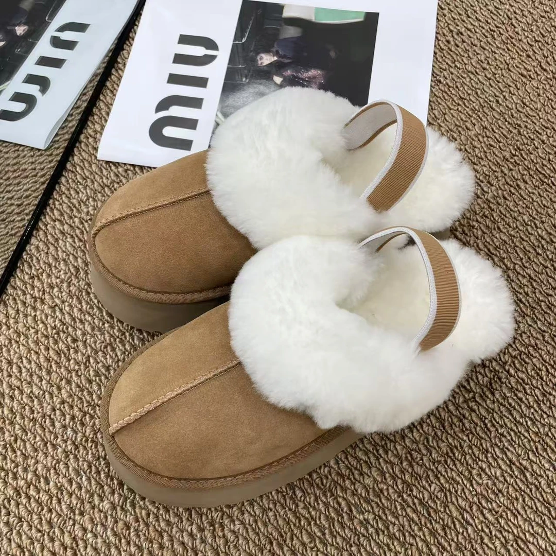 【绑带星拖】厚底一脚蹬懒人拖鞋羊皮毛一体毛毛拖加绒加厚