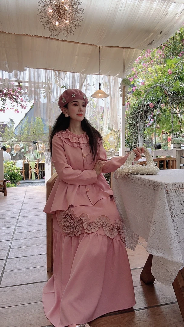 安霓王妃【花间舞】设计师原创私服春款手工花朵小香风连衣裙套装