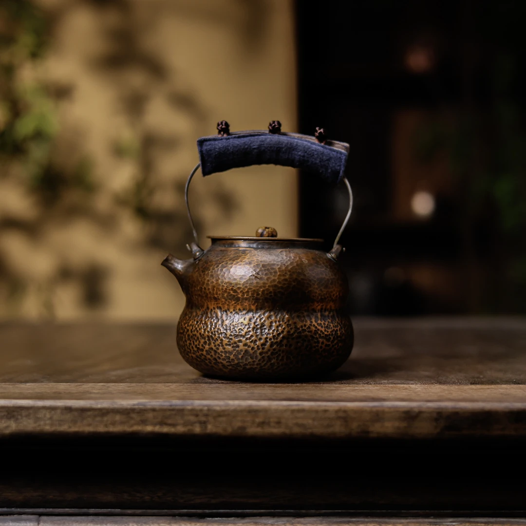 【福器】玲珑铜提梁壶-把手防烫布颜色款式随机（春喜铜0126）