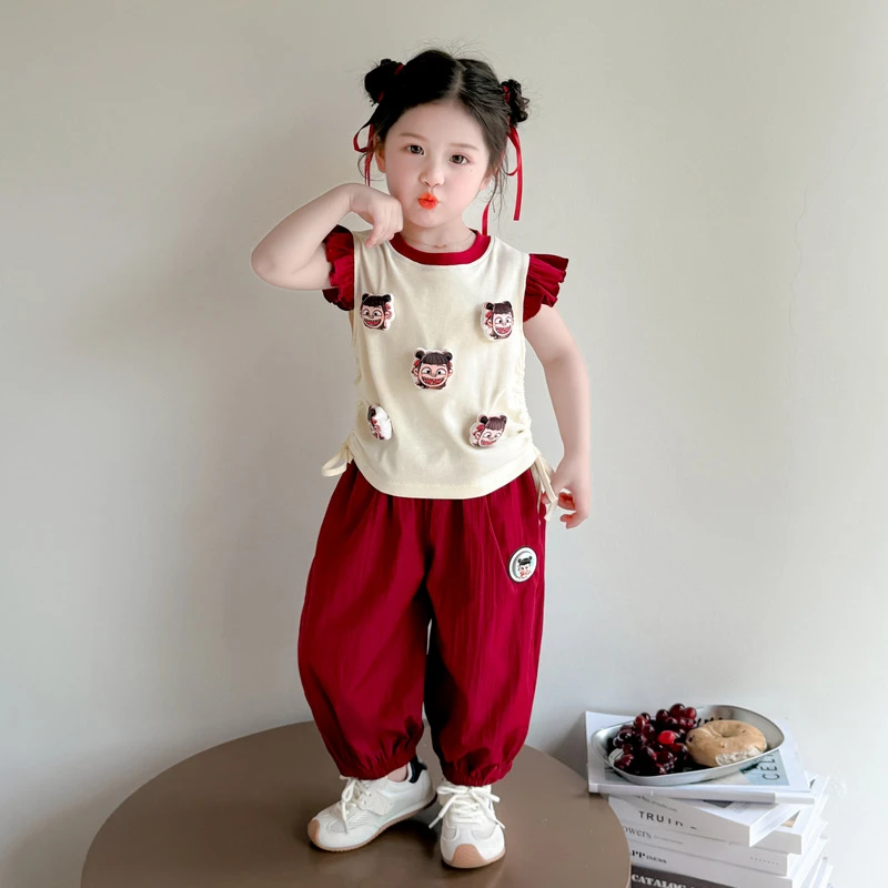 女童夏季网红哪吒套装儿童洋气休闲两件套2025新款女宝宝防蚊夏装