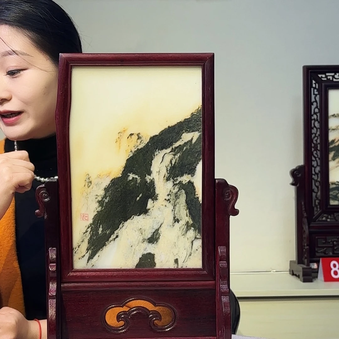 石材25×40天然大理石画屏风摆件