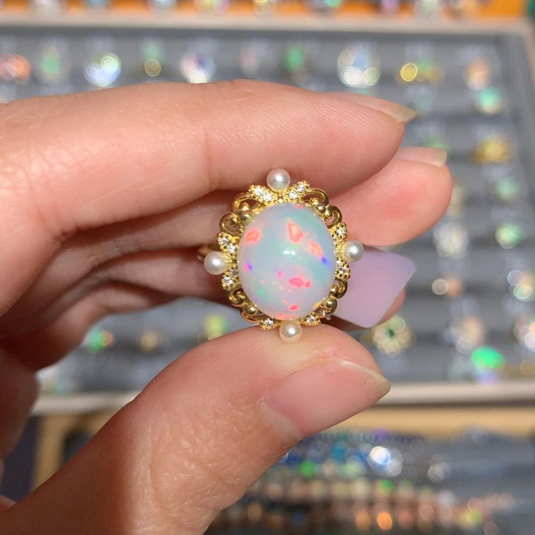 银S925镶嵌欧泊欧泊戒指y