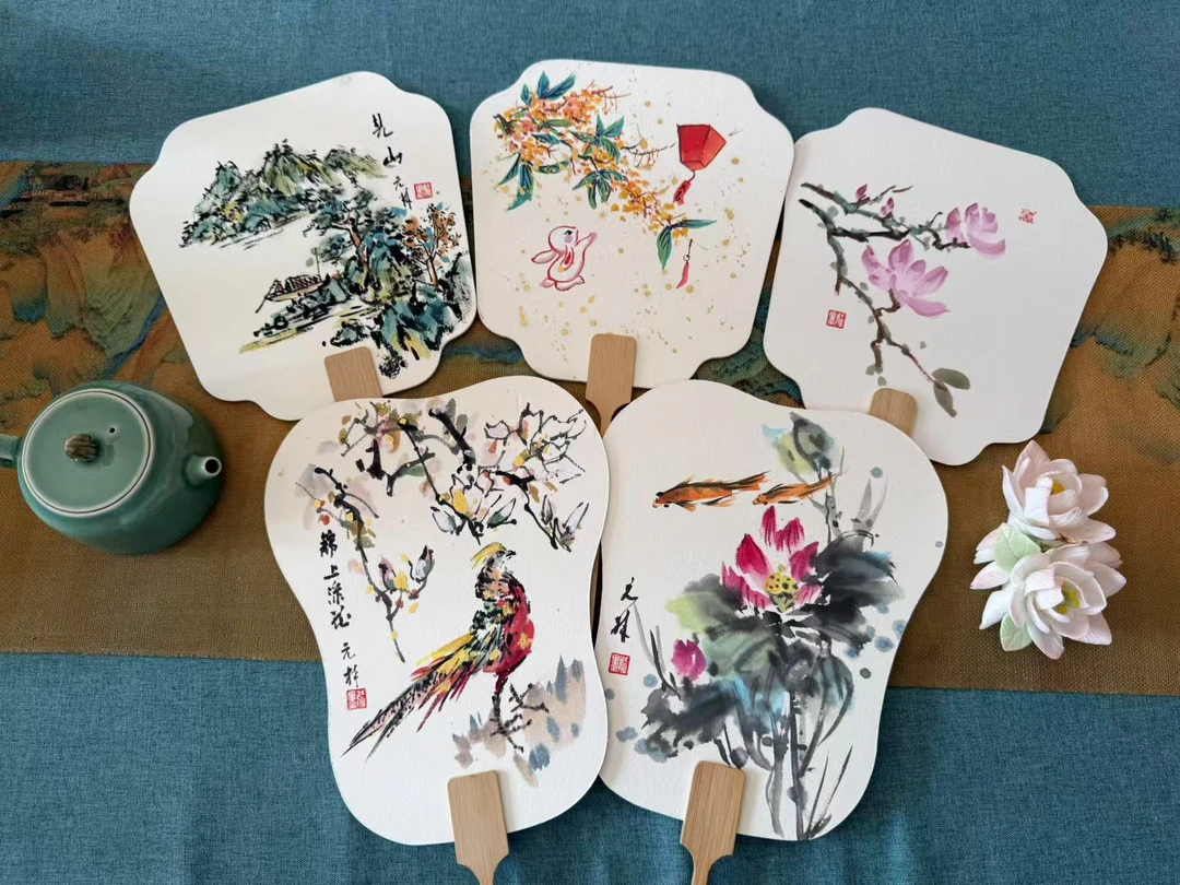 福*利宣纸团扇宫扇古风手绘国画书法木柄纸扇装饰