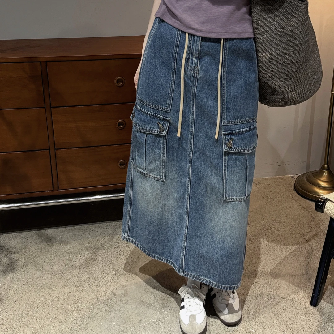 今婷韩系ins时尚休闲百搭气质显瘦直筒工装牛仔半身裙-M25218320