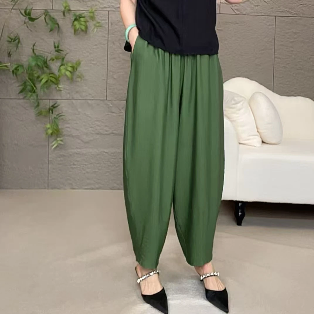 2025时尚显瘦休闲纯色洋气百搭垂感宽松松紧腰哈伦裤