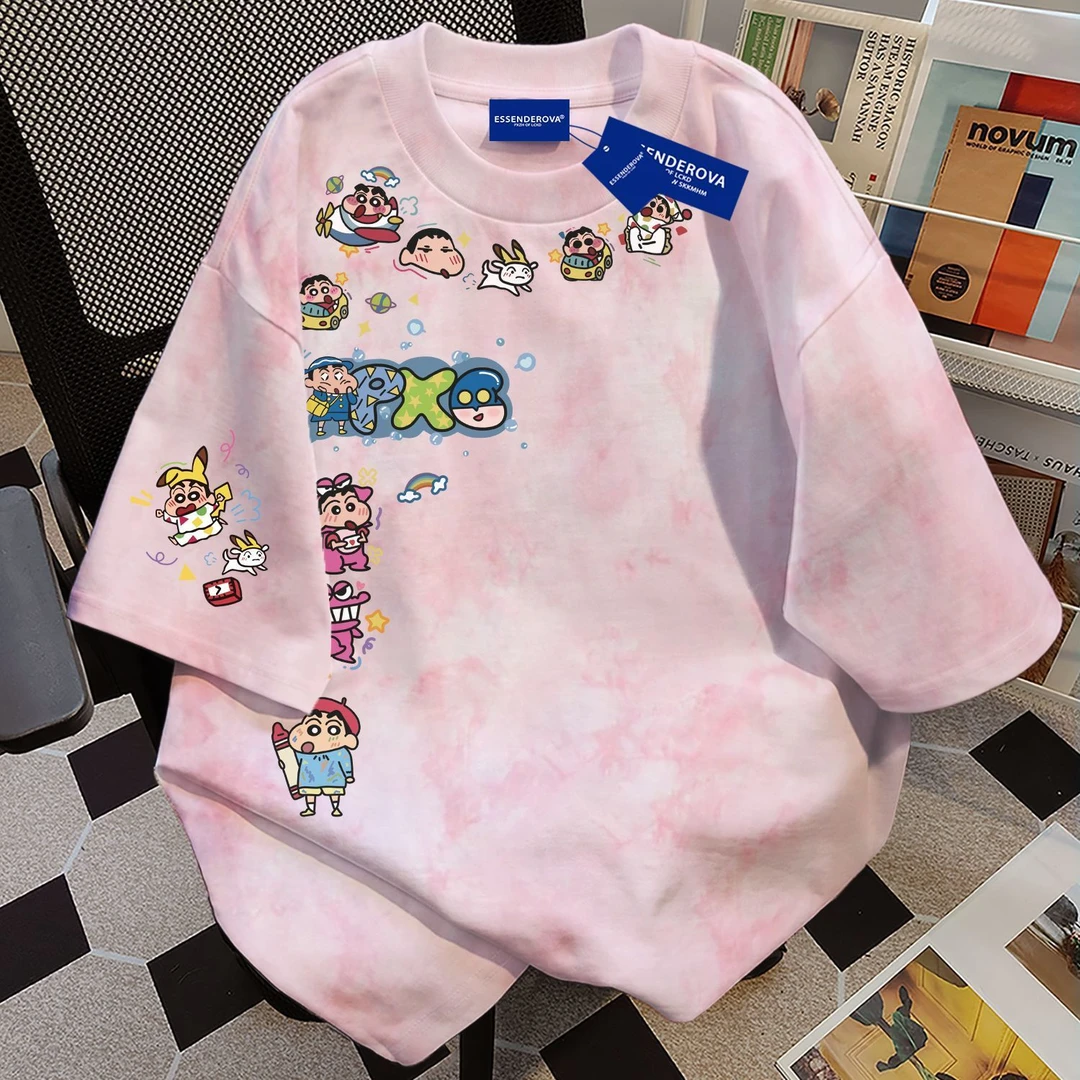 潮流个性2025高级百搭扎染短袖t恤男女夏季宽松韩版中长款上衣ins