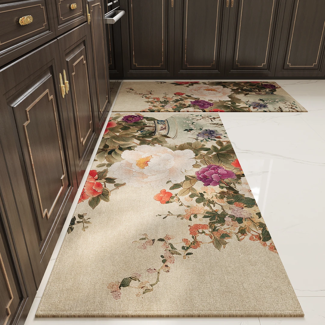 忘忧虫新中式厨房地垫防水防油脚垫家用高级免洗耐脏防滑垫地毯