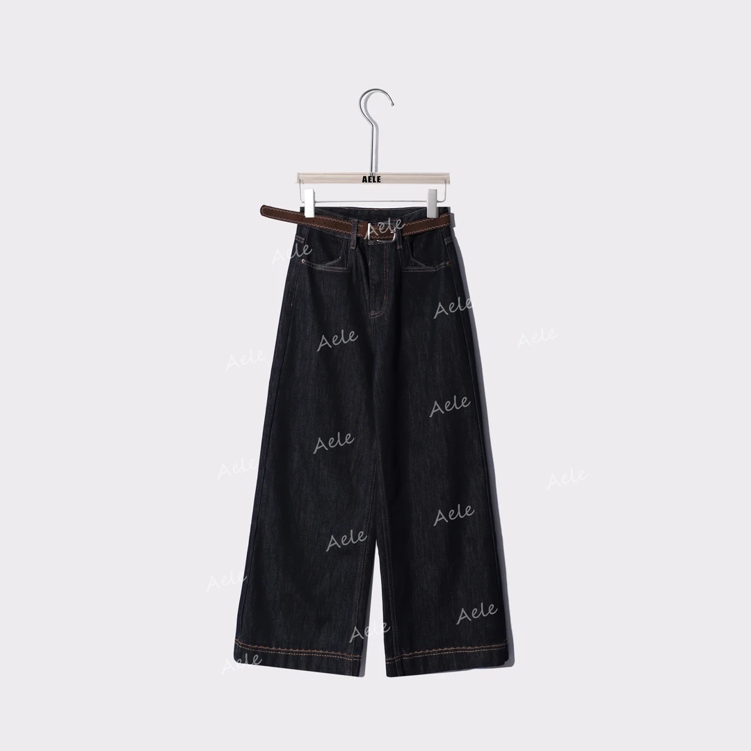 AELE复古高腰绣花边阔腿牛仔裤 K855 3300 AD