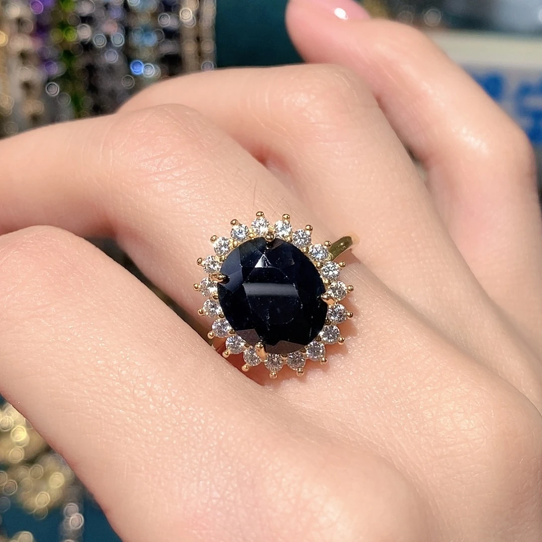 戒指蓝宝石银S925镶嵌天然蓝宝石