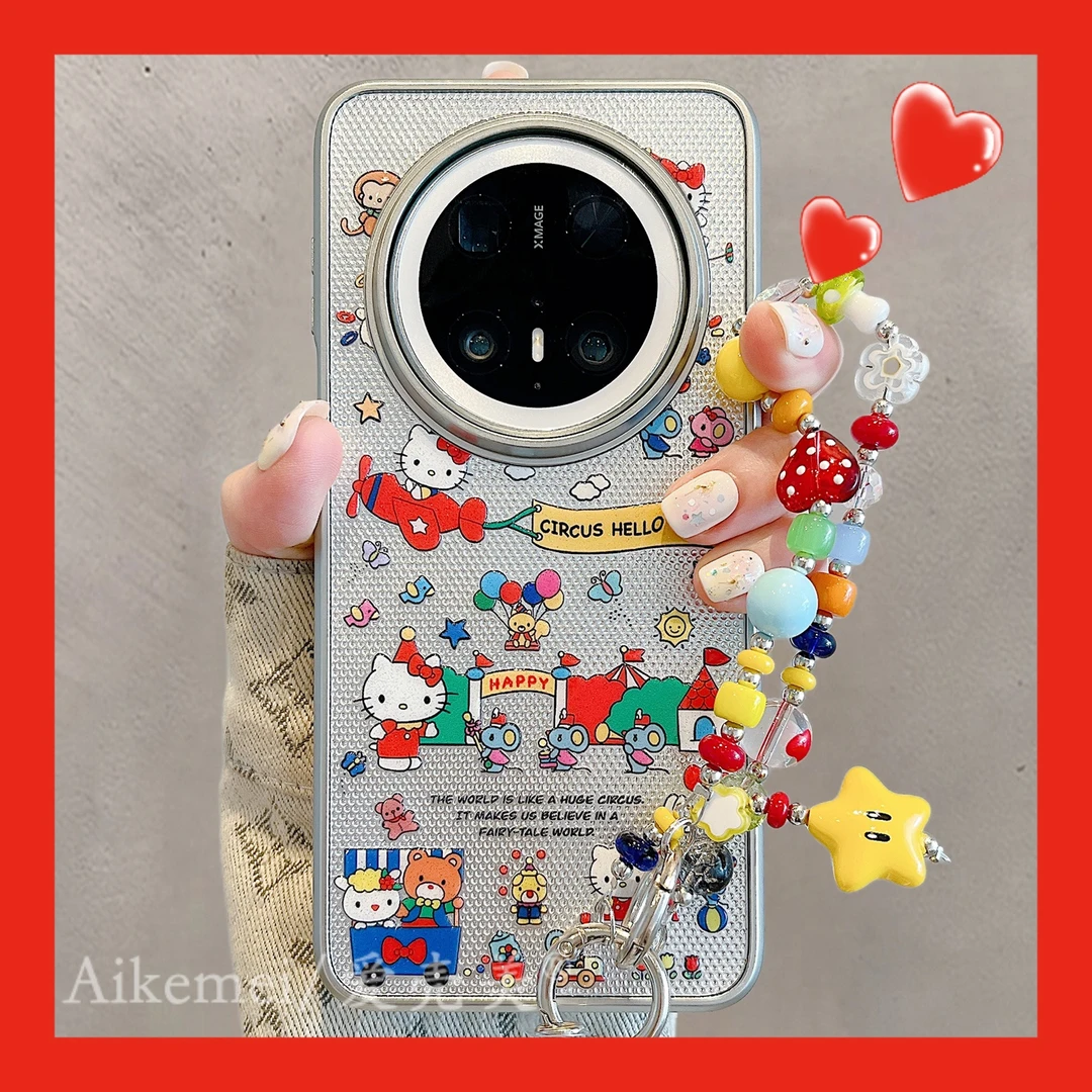 适用华为mate70pro+手机壳可爱卡通Mate60pro游乐园kitty猫链条女