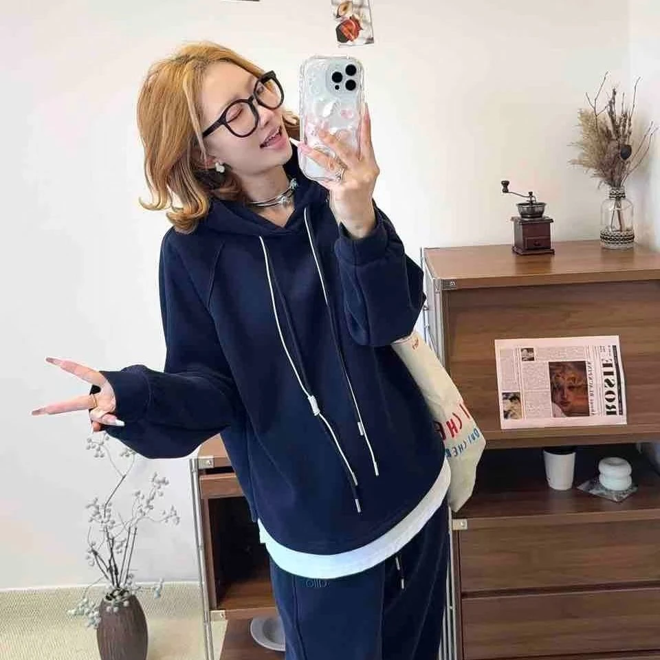 秋季新款假两件连帽休闲上衣