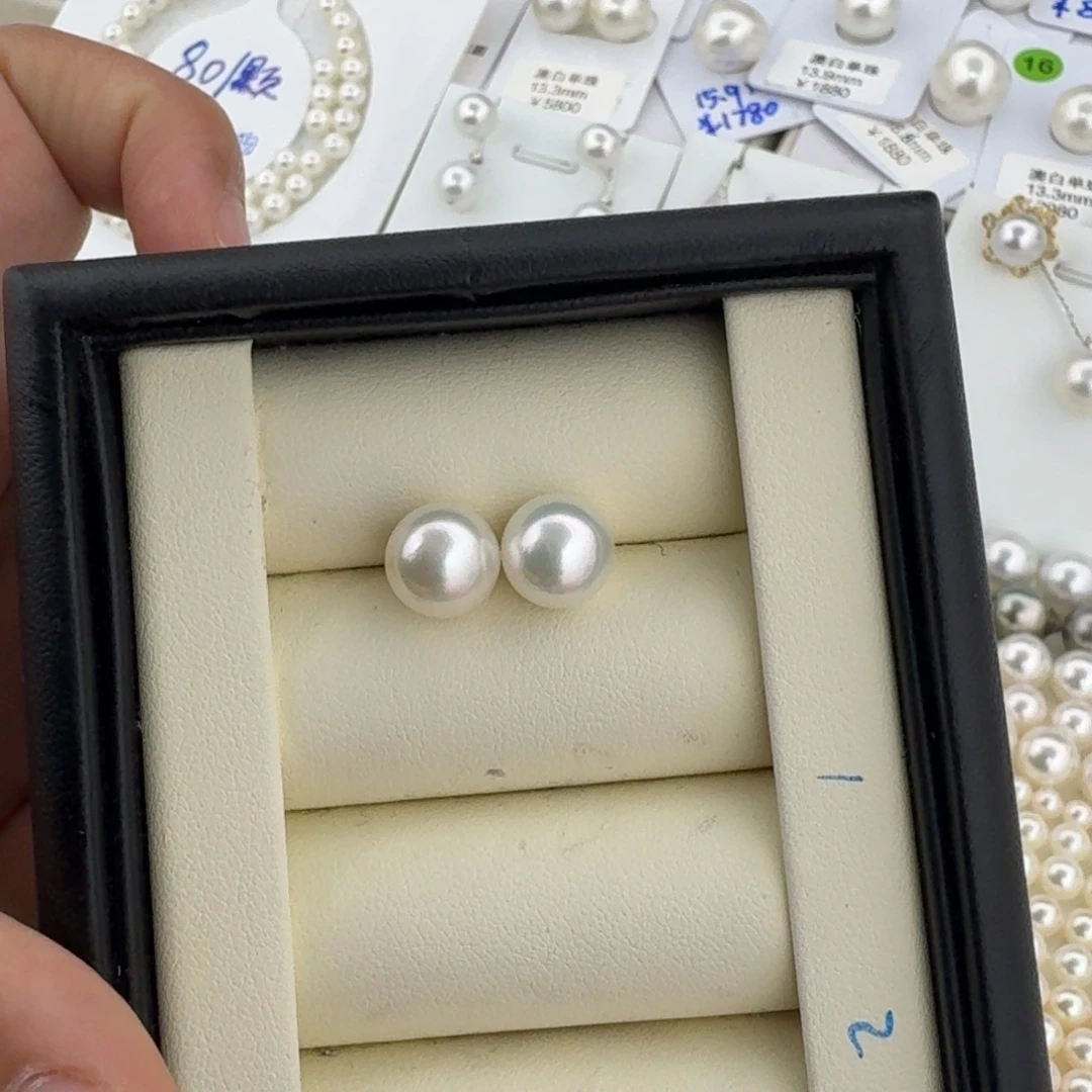 海水珍珠耳饰银S925镶嵌AK珠正圆微瑕9.4mm