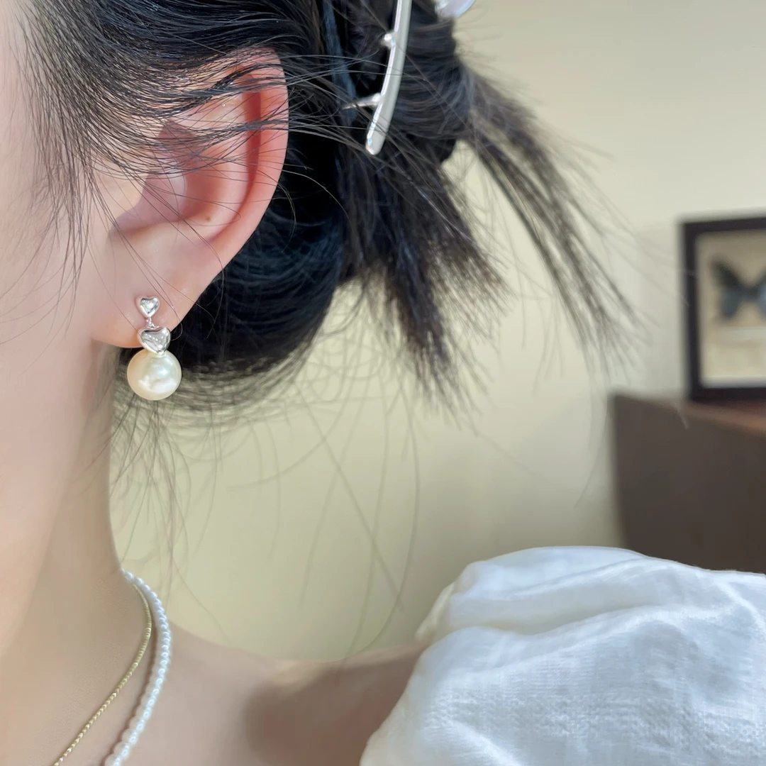 F374珠珠爱心拼接耳钉温柔小众百搭时尚轻奢高级精致